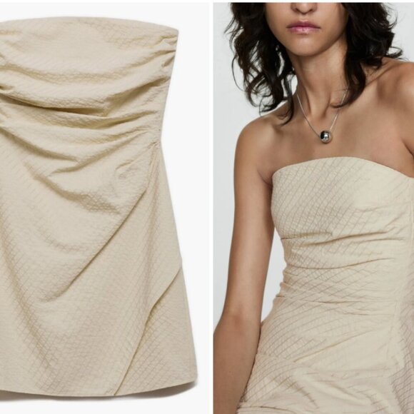 New with tags Mango cream stripe drape Strapless minidress - Picture 1 of 4